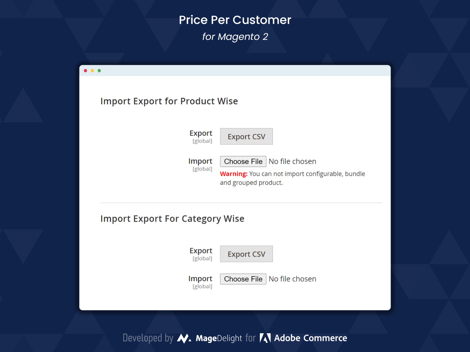 Admin can Import/Export CSV Files based on of product and category