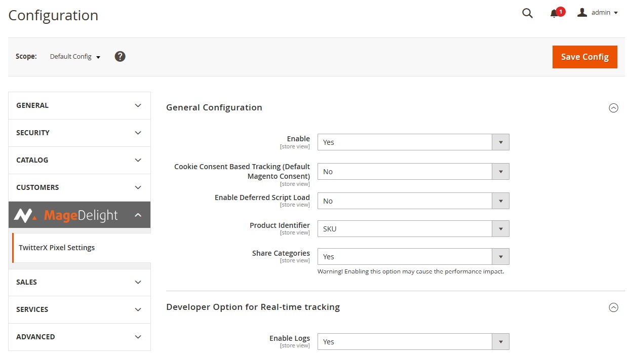 Configure Twitter Pixel in Magento Backend