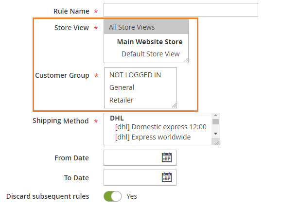 Restrictions Based on Store View and Customer Groups